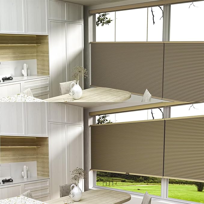 MYshade Top Down Bottom Up（TDBU） Cellular Shades, 1.5 inch Cordless Blackout Honeycomb Pleated Blinds for Windows Home Bedroom Office, Light Control, Thermal Insulated, 35" W x 72" H, Light Brown