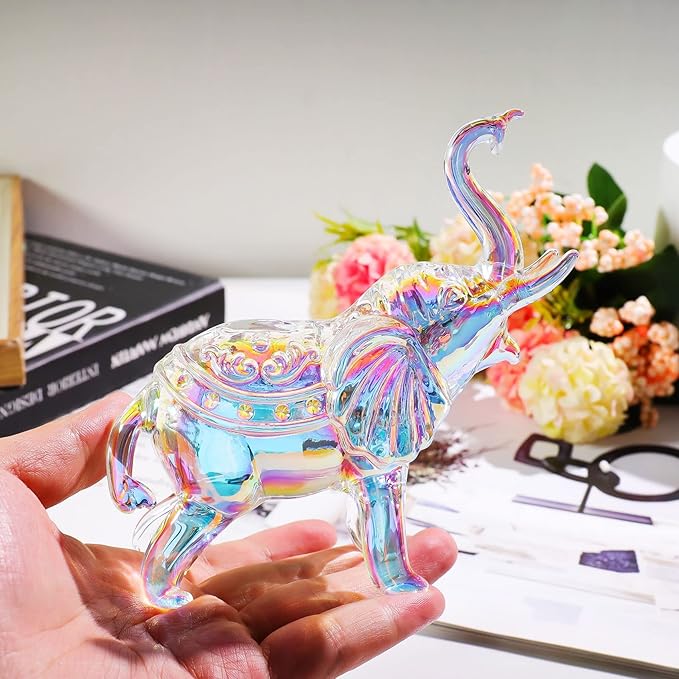 YWHL Cute Crystal Glass Elephant Figurine, Collectible Gifts for Elephant Lovers Women, Animal Statue for Home Decoration
