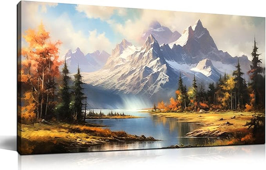 Mountain Wall Art for Living Room Bedroom Office Nature Wall Art Large Mountain Lake Forest Landscape Pictures Modern Artwork Framed Wall Decor Canvas Prints 20x40 Inch