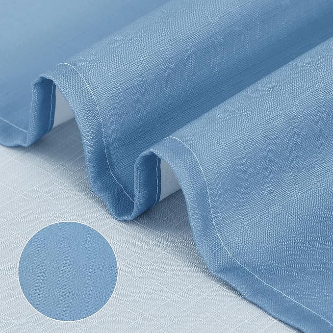 Blue Grey Shower Curtain Ombre Linen Textured Fabric Bath Curtain with Hooks, Modern Decorative Bathroom Shower Curtains for Bathtub Hotel Spa, Light Blue