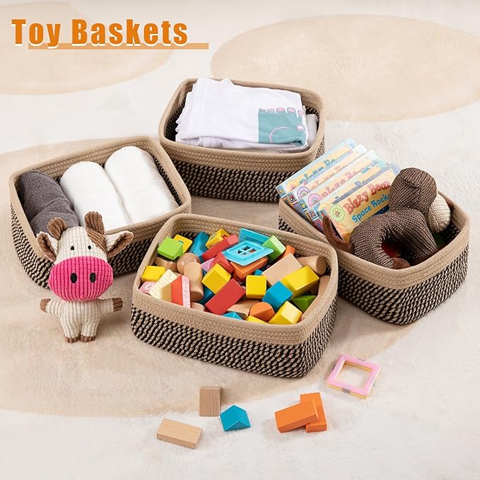 OIAHOMY 4 Pack Storage Baskets for Organizing, Small Bins for Shelves, Cute Decorative Storage Bins, Organizer Baskets for Gifts Empty, 11.8''Lx7.8''Wx4.7''H,Black/Yellow