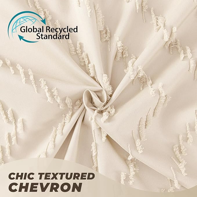 Cream Shower Curtain Boho Farmhouse Shower Curtain 72”W x 72”L Tufted Chevron Textured Minimalist Shower Curtains for Bathroom