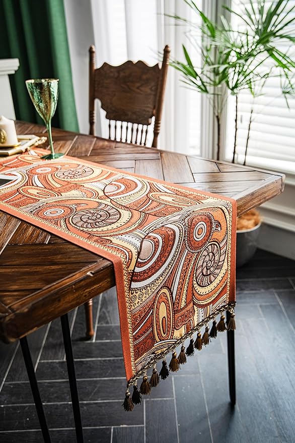 13×72 Inch Table Runner, Retro-Luxury Tassels Series for Kitchen Dining Table Holiday Decoration (Spiral Arts)