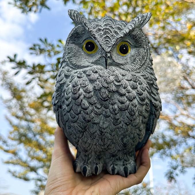 2 Pack Realistic Owl Statues for Indoor & Outdoor Decoration, Effective Birds Deterrent for Garden, Patio, Yard, and Home Decor, Suitable for Spring Decor (Brown & Gray)