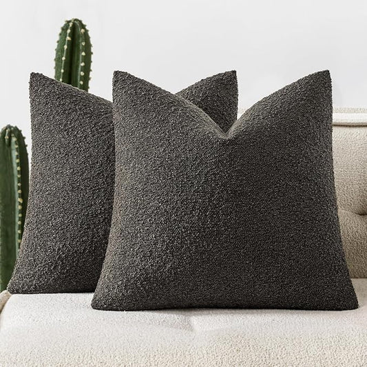 Woaboy Pack of 2 20x20 Inch Decorative Boucle Throw Pillow Covers Textured Square Pillowcaes Accent Solid Cozy Soft Cushion Covers Home Decor for Sofa Couch Living Room Home Decor,Dark Coffee
