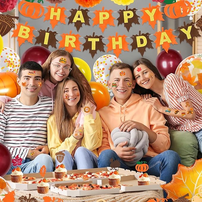 50 PCS Fall Autumn Temporary Tattoos for Kids, Thanksgiving Themed Tattoos for Birthday Party Supplies Funny Pumpkin Leaves Tattoo Stickers for Boys Girls Party Bag Filler School Reward