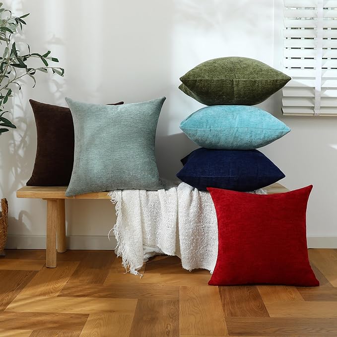 Jeneoo Coffee Brown Decorative Throw Pillow Covers Soft Chenille Comfy Square Couch Cushion Cases for Living Room Sofa Decor (Set of 2, 20 x 20 Inches)