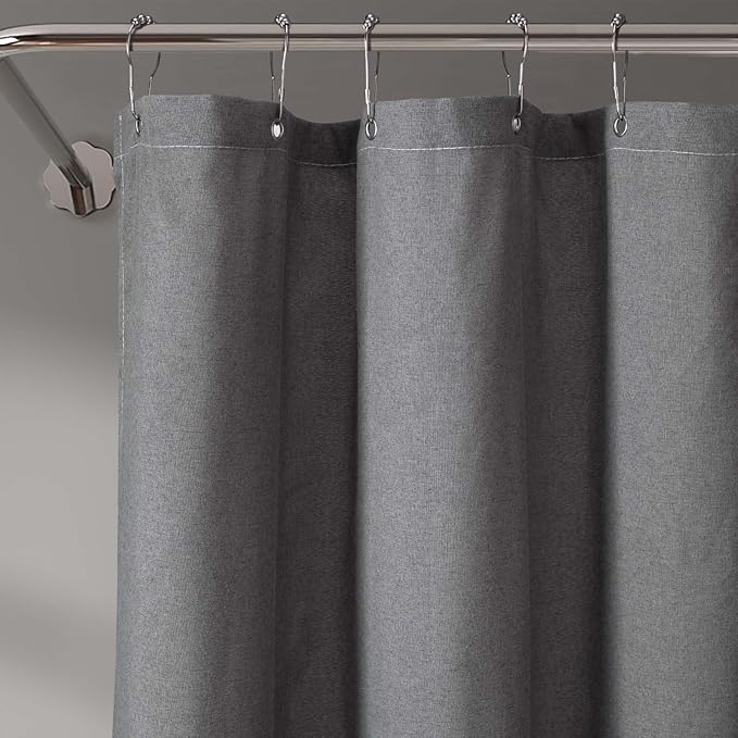 Awellife Farmhouse Cream Shower Curtain Button Linen Textured Woven Fabric,Country Style (Gray & Cream, 60" W x 72" L)