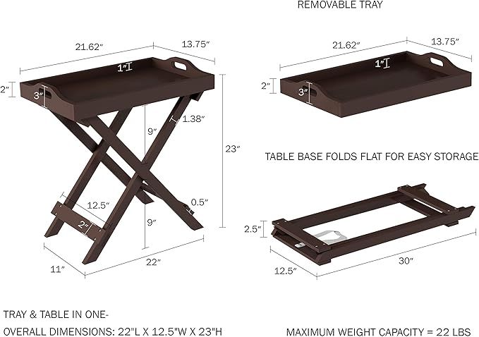 Lavish Home Folding TV Trays Set of 2 - Contemporary Side Table Set with Removable Tray Tops for Food Serving, Decor, or Meals - Portable TV Tables for Living Room, Bedroom, or Home Office (Brown)
