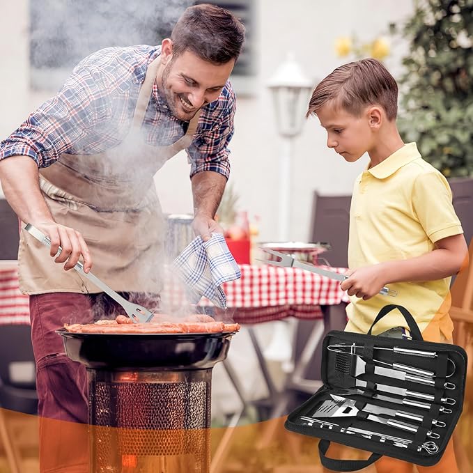Anpro Grilling Accessories Grill Kit- Grill Set, Grilling Utensil Set, BBQ Accessories, BBQ Kit, BBQ Grill Tools, Grilling Gifts for Father's Day, Smoker, Camping, Kitchen,21 PCS-Standard Silver