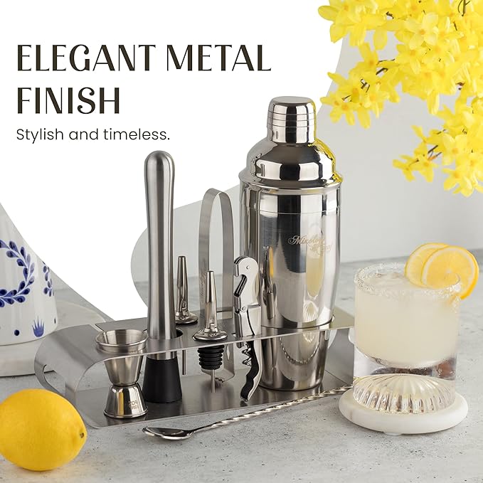 Mixology & Craft Cocktail Shaker Set - 24oz Bartender Kit with Bar Accessories, Stainless Steel Stand, Tools & Recipe Cards - Leak-Proof & Gift-Ready