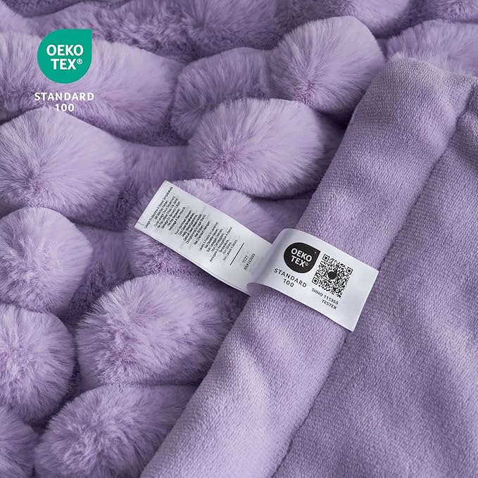Cozy Bliss Faux Fur Throw Blanket for Couch, Cozy Warm Plush Striped Blanket for Sofa Bedroom Living Room, 60 * 80 Inches Lavender