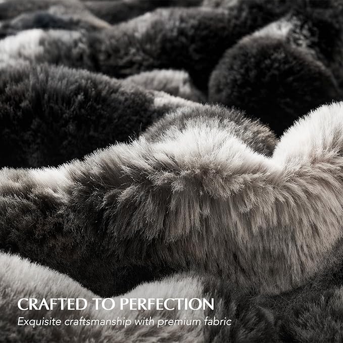EverGrace Ultra Soft Luxury Fluffy Faux Rabbit Fur Throw Blanket, Thick Warm Bubble Throw for Bed, Cozy Plush Reversible Blankets for Couch, Chair, Sofa, Charcoal Grey Heather, 50x60 Inches