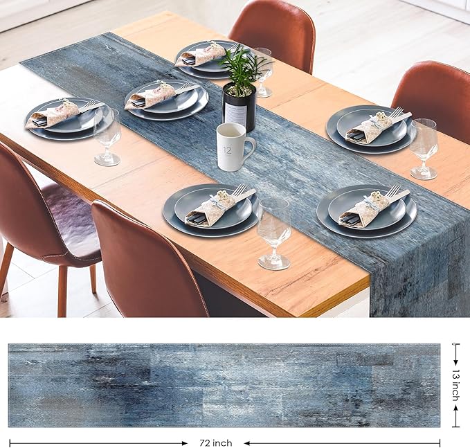 Emvency Farmhouse Style Table Runner, Abstract Art Painting Denim Blue Table Runners for Kitchen Coffee Table Family Dinners Holiday Parties Wedding Events Decor(13x72 inch)