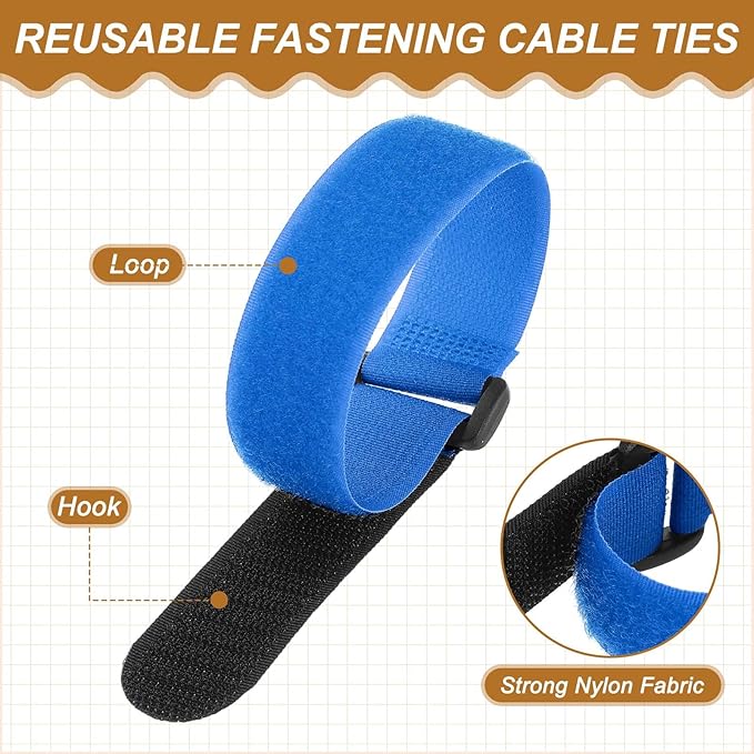 PATIKIL 12 x 0.79 Inch Reusable Cable Ties 10 Pcs Adjustable Hook and Loop Straps Cord Management Wire Wrap Cord Ties Organizer for Home Office Cables, Blue