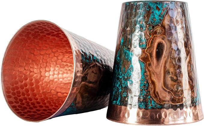 Handcrafted Copper Cups Set - 4 Unique 15 oz Tumblers for Wine & Water | Copper Water Bottle | 100% Authentic Santa Clara, Mexico Craftsmanship | Eco-friendly Gift for Health Enthusiasts
