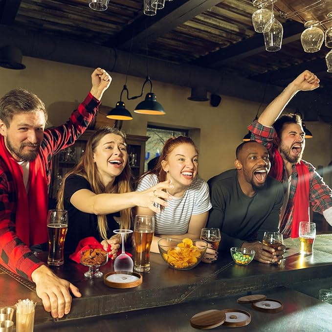 8 Pcs Margarita Salt Rimmer Set Glass Rimmer with Lid Home Bar Accessories Plate for Sugar Drinks Cocktails Bartender Tool Kit Party Restaurant, 5.9" Diameter (Acacia Wood)