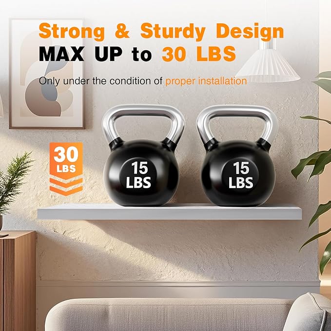 BAYKA Floating Shelves, 36 inch Wall Mounted Rustic Wood Shelves for Bathroom, Bedroom, Living Room, Kitchen, Office, Hanging Shelf for Books/Storage/Decor(White,Set of 2)