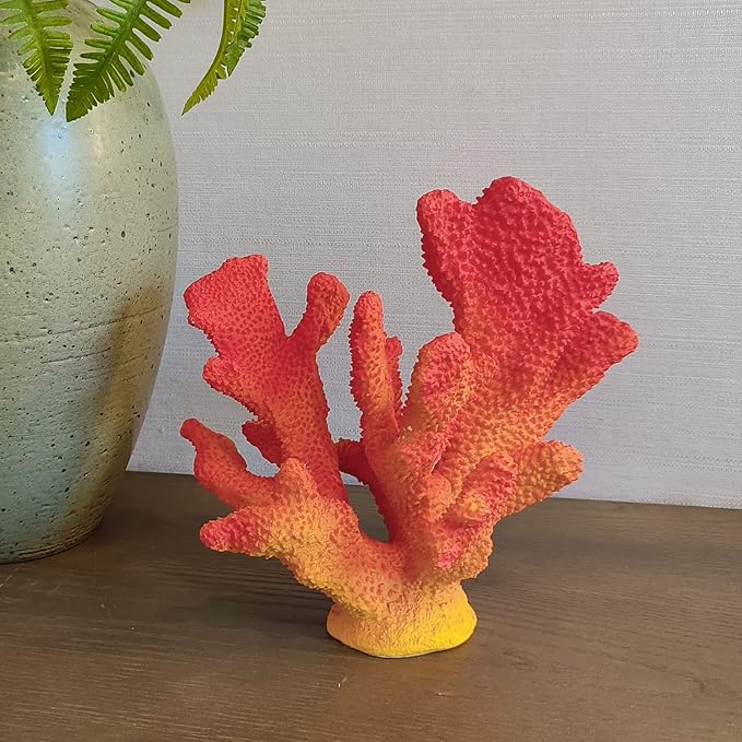 Accessoryway Orange Shades Artificial Beach Coral Coastal Decor Resin Statue Nautical Decorations Hawaiian Beach Home Bedroom Party Centerpieces for Tables-8.2
