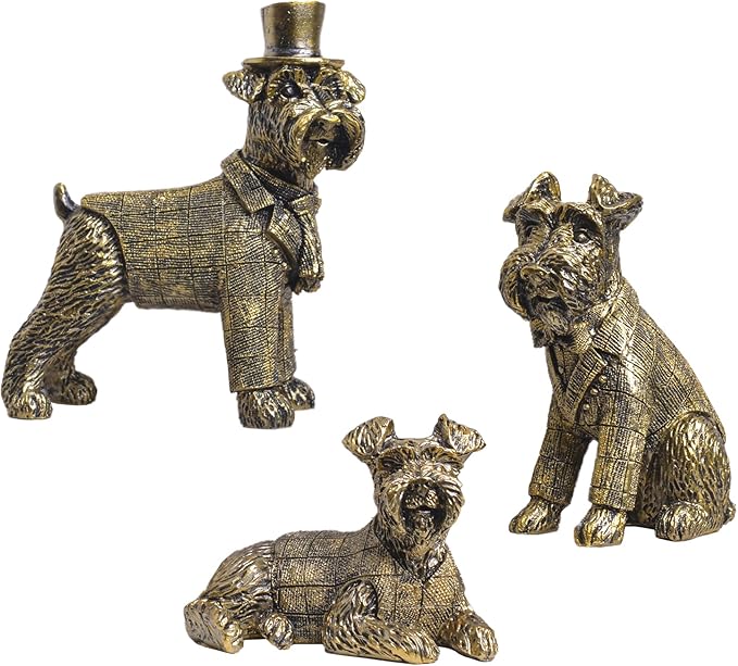Vintage Gold Dog Figurines Home Decor,Resin Small Animal Statue Set of 3,Modern Coffee Table Figurine for Living Room Desk Home Bookshelf Shelves Collectible Figurines,Gifts for Mom Women