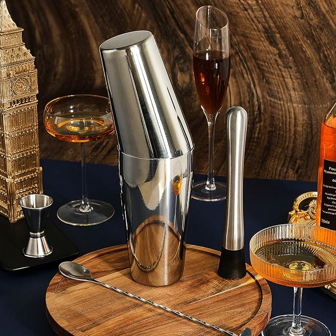 Tessco for You Cocktail Shaker Set, 16 Pcs Stainless Steel Bar Set Including Boston Shaker, Muddler, Double Measuring Jigger, Mixing Spoon, Accessories for Home Bar, Gift for Beginner, Christmas