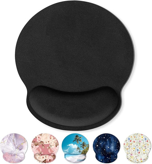 Ergonomic Mouse Pad with Wrist Rest, Black Mousepad with Non-Slip Rubber Base and Smooth Surface, Small Mouse Pads for Desk, Office Desk Accessories