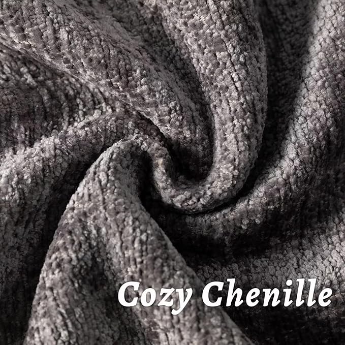 Grey Decorative Throw Pillow Covers 22x22 Inch Set of 2 Cozy Soild Chenille Cushion Cases Soft Textured Square Couch Pillows Cover Boho Accent Farmhouse Pillowcases for Sofa Bed