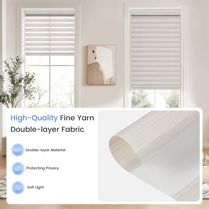 Grandekor No Drill Zebra Blinds for Windows,Cordless Zebra Shades Dual Layer, Pull Down Roller Shades Free-Stop,Custom Sizes,Silky Khaki,Easy to Install for Home, Office, Bedroom