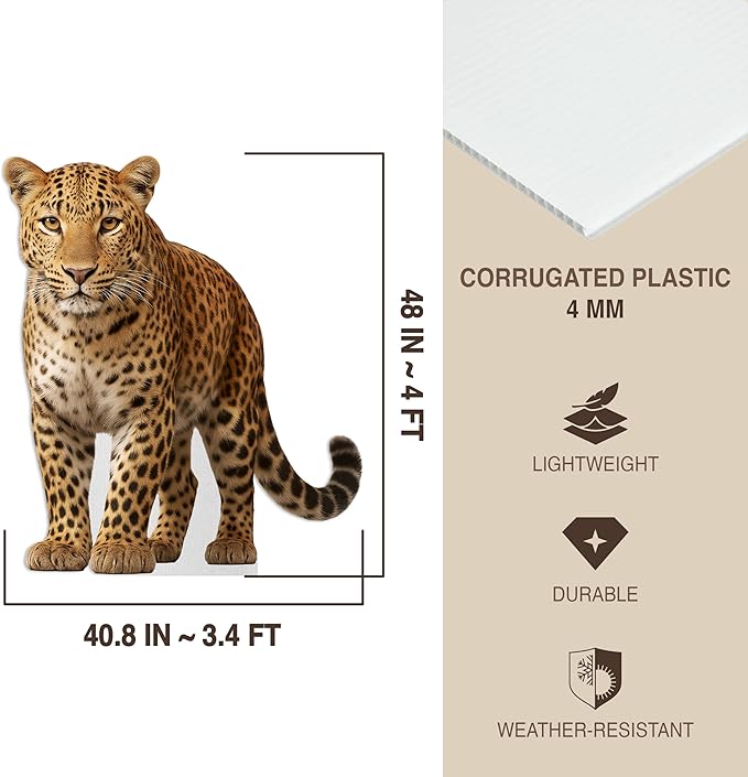 Leopard Life Size Standee - 4FT Freestanding Coroplast Cutouts | Safari Animal Standup Photo Booths, Jungle Party, Birthday & Halloween Decorations