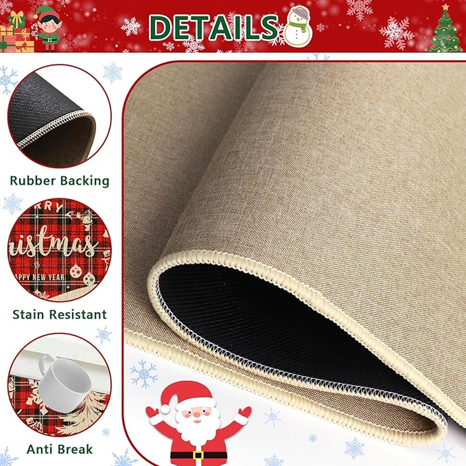 Christmas Red Buffalo Plaid Kitchen Rugs and Mats Non Skid Washable Set of 2, Tree Snowflake Xmas Kitchen Mats for Floor Decor