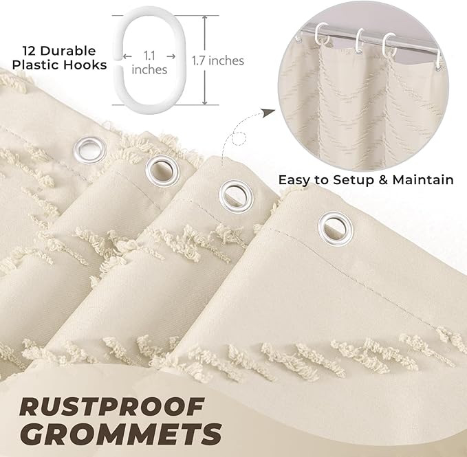 Small Stall Beige Boho Fabric Shower Curtain, 36x72 Half Size, Textured Tufted Chevron Striped Minimalist Cloth Bathroom Shower Curtain