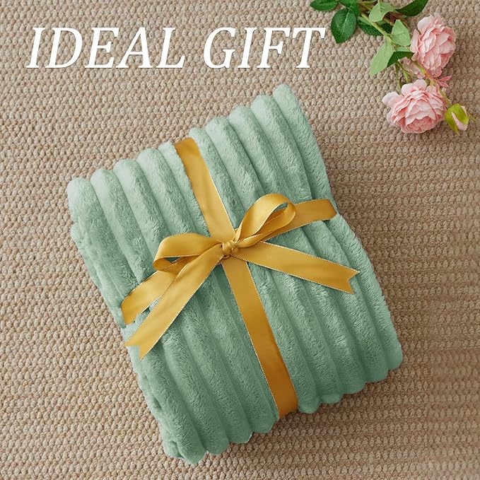 BEDELITE Twin Blanket for Couch & Bed, 300GSM Soft & Warm Fleece Blanket, Decorative and Giftable Striped Sage Green Blankets for Women, Men, 60"x80"
