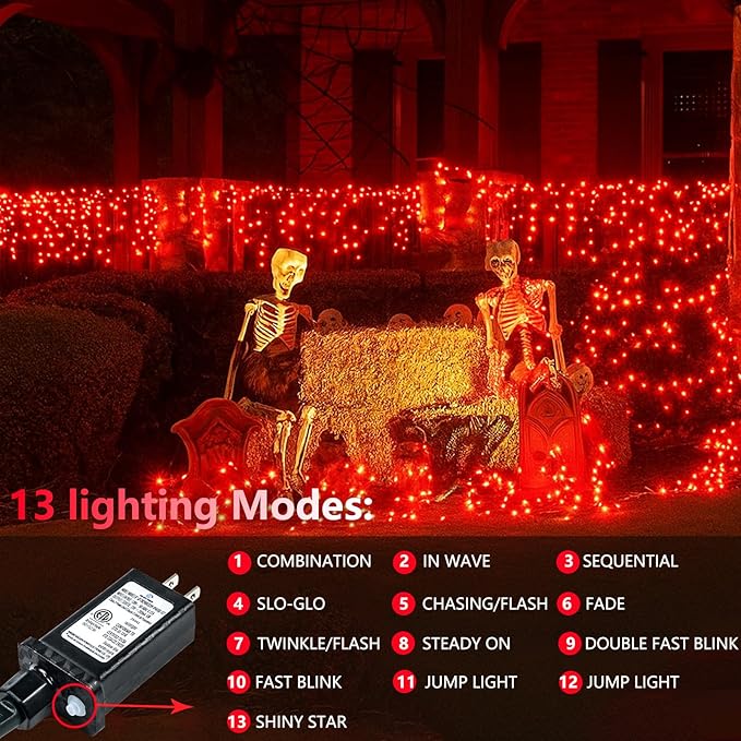Connectable 200 LED String Lights Indoor Outdoor, 66FT Red Halloween Lights Waterproof, 13 Modes with Timer, Twinkle Fairy Lights Plug in Clear Wire for Christmas Tree, Bedroom, Halloween Decor
