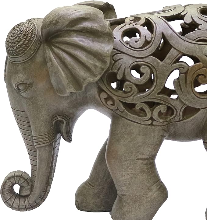 Nature's Mark 8" H Elephant Decor Resin Statue Hand-Carved Elephant Figurine Home Decorative Accent (Stone Color)