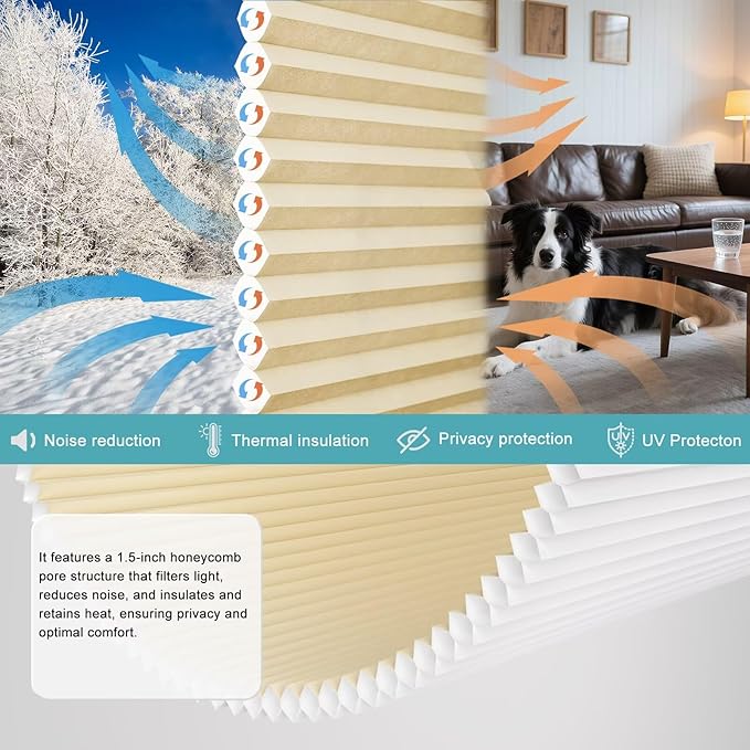 Custom MYshade Cellular Shades, Light Filtering Blinds for Windows, Top Down Bottom Up（TDBU） Cellular Shades&Blinds for Home/Bathroom/Bedroom (Beige)