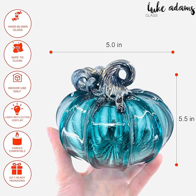 Luke Adams Glass Handmade Glass Pumpkins Handmade Table Top Home Decor (Squat, Lagoon)