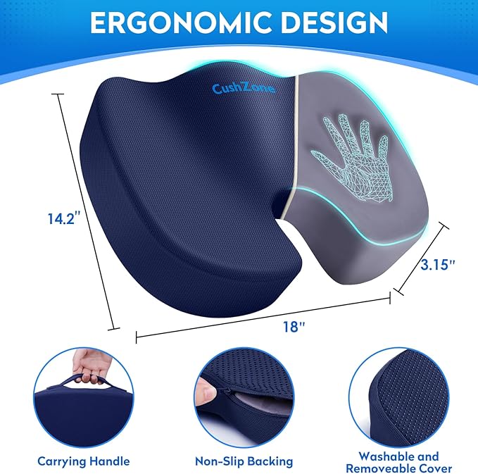 Office Chair Cushions, Memory Foam Coccyx Cushion for Tailbone Pain Office Chair Car Seat, Sciatica, Coccyx, Lower Back Pain Relief (Blue)