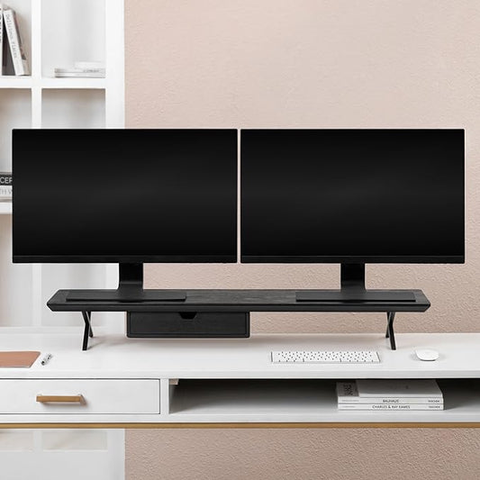 Anji Mountain Monitor Stand - Desktop Organizer & Laptop Riser, Ergonomic Monitor Riser, Space-Saving Monitor Stand for Desk, Durable Construction, Easy Assembly, Ideal for Home & Office,Black