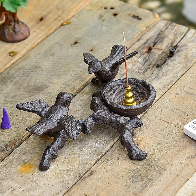 Sungmor Vintage Cast Iron Tealight Candle Holder, Lovely & Beautiful Birds Nest Design, Unique Tabletop Shelf Home Decor Pieces, Small Birds Statue Candle Holders Coffee Table Centerpieces Decor