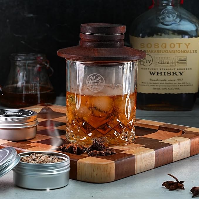 EVERYDAY COCKTAIL® | Whiskey Smoker Kit with Torch – Old Fashioned Smoker Kit with 4 Flavors Wood Chips – Deluxe Whisky Smoker Kit Gifts for Him Men Dad Gifts – Elegant Wooden Box Bourbon Smoker Kit