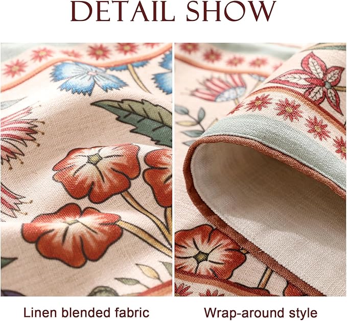 Decorative Linen Small Table Runner 63 Inches Long,Green Floral Rustic Fall Runner for Table Decor Tabletop Table Runners for Kitchen,Dining,Party,Home,Christmas,12"*63"