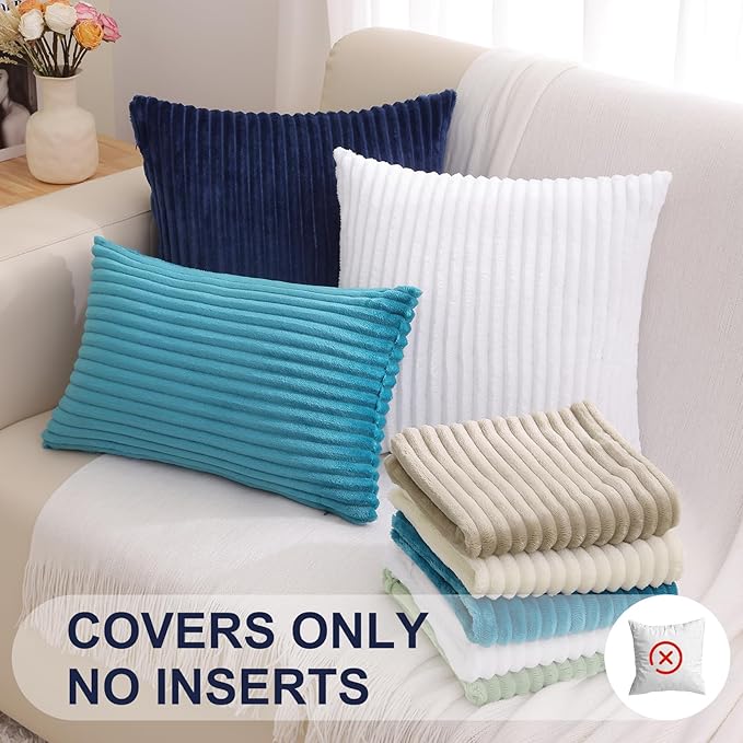 Simmore Decorative Throw Pillow Covers 26x26 Set of 2, Soft Natural Plush Flannel Double-Sided Fluffy Couch Pillow Covers for Sofa Living Room, Teal