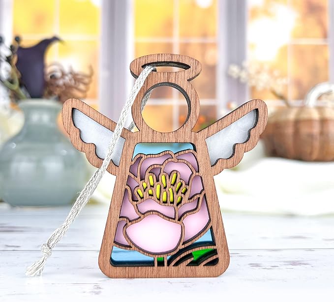 3.5" (H) Light Pink Peony Flower Ornament - Shelf Sitters for Home Decor - Farmhouse Angel Wings