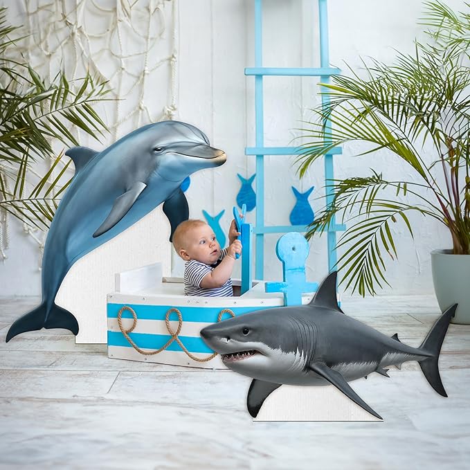 Shark Life Size Standee - 2FT Freestanding Coroplast Cutouts | Aqua Animal Standup Photo Booths, Birthday & Halloween Decorations