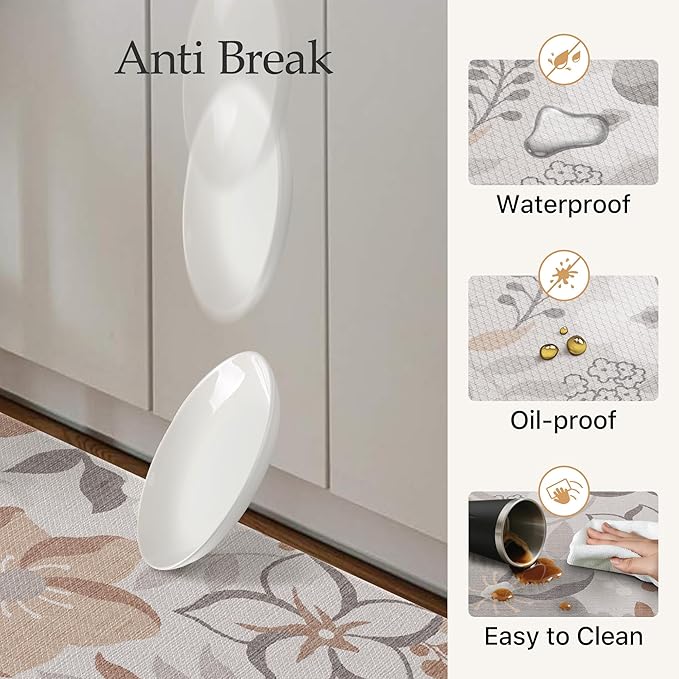 GENIMO Kitchen Mats for Floor 2PCS, Cushioned Kitchen Rugs Non Slip Washable, Farmhouse Anti Fatigue Mat Waterproof, Comfort Standing Mat Rug for Office, Home, Laundry, 17.3"x47"+17.3"x30", Grey