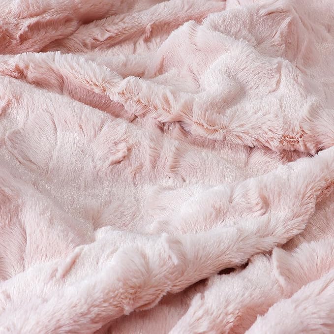 TOONOW Faux Fur Luxury Throw Blanket,Double Side Soft Fluffy Shaggy Fuzzy Blanket for Couch Sofa Bed (Mauve Morn, Queen Size)