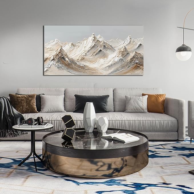 Abstract Canvas Art White Mountain Wall Art Minimalist Wall Decor Large Painting Nature Artwork for Living Room Bedroom Dining Room Office 24" x 48"