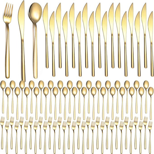 240 Pcs Gold Silverware Set for 80 - Stainless Steel Flatware Cutlery Set Include Forks, Knives & Spoons for Wedding Parties, Kitchen, Restaurant - Dishwasher Safe