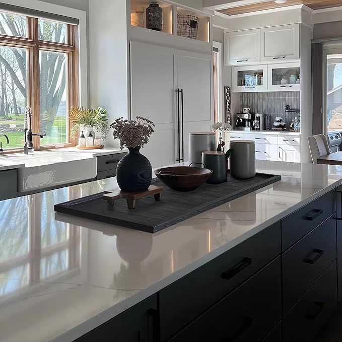 40"x20" Extra Large Long Rectangle Ottoman Table Tray - Black Rustic Wooden Serving Tray for Farmhouse Decorative Oversized Coffee Table Trays Living Room Kitchen Counter Breakfast