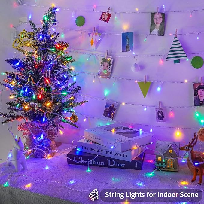 2 Pack String Lights Battery Operated with Timer, 66FT 200 LED Waterproof Battery Twinkle Lights, 8 Modes Fairy Light for Indoor & Outdoor Party Bedroom Garland Tree Christmas Decorations (Multicolor)